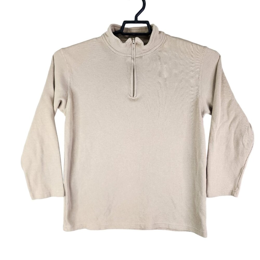 Mens Taupe Sun River Pullover Sweater 1/4 Zip Long Sleeve 100% Cotton Size L